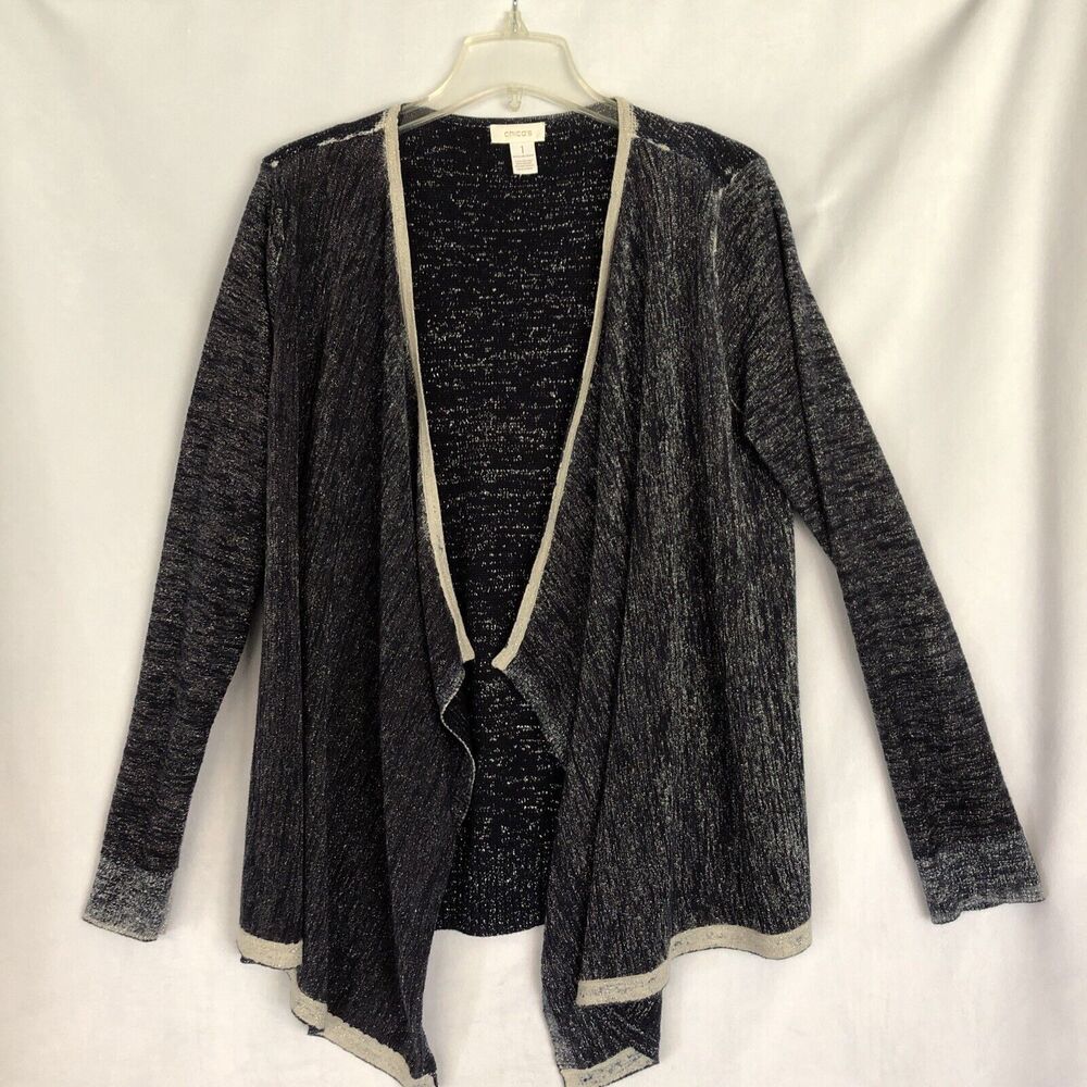 Chico's Blue & Silver Cardigan, Sparkly, Drapes, Formal/Dressy, Size M